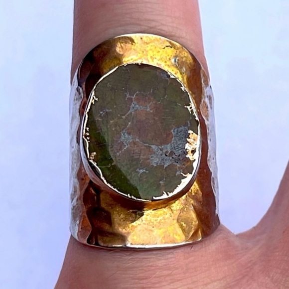 7.5 7.75 8 Moss Agate Gem Gemstone Fine Art Ring Solid Metal Plated Gold Filled